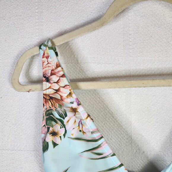 Kona Sol Sea Blue Pink Floral Lined High Coverage One Piece Bathing Suit SM 4-6 - Picture 6 of 16